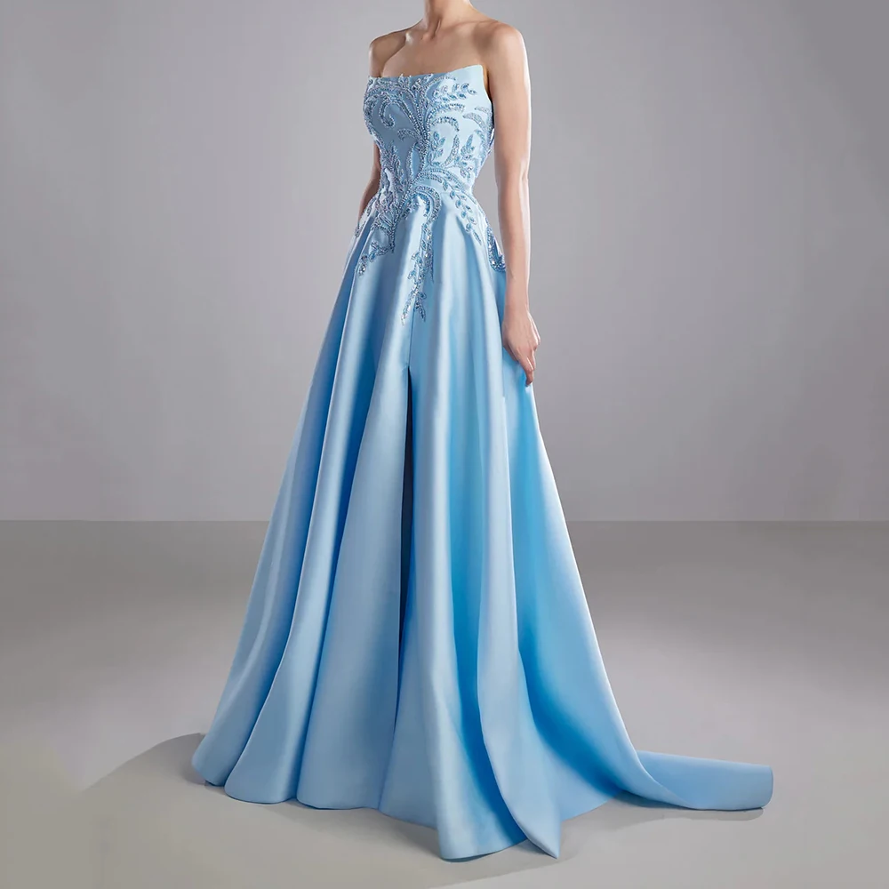 

Women's Mermaid Evening Dresses Floor-length Strapless Sleeveless Prom Gown Fashion Sequined Flowers Draped Customized Gowns