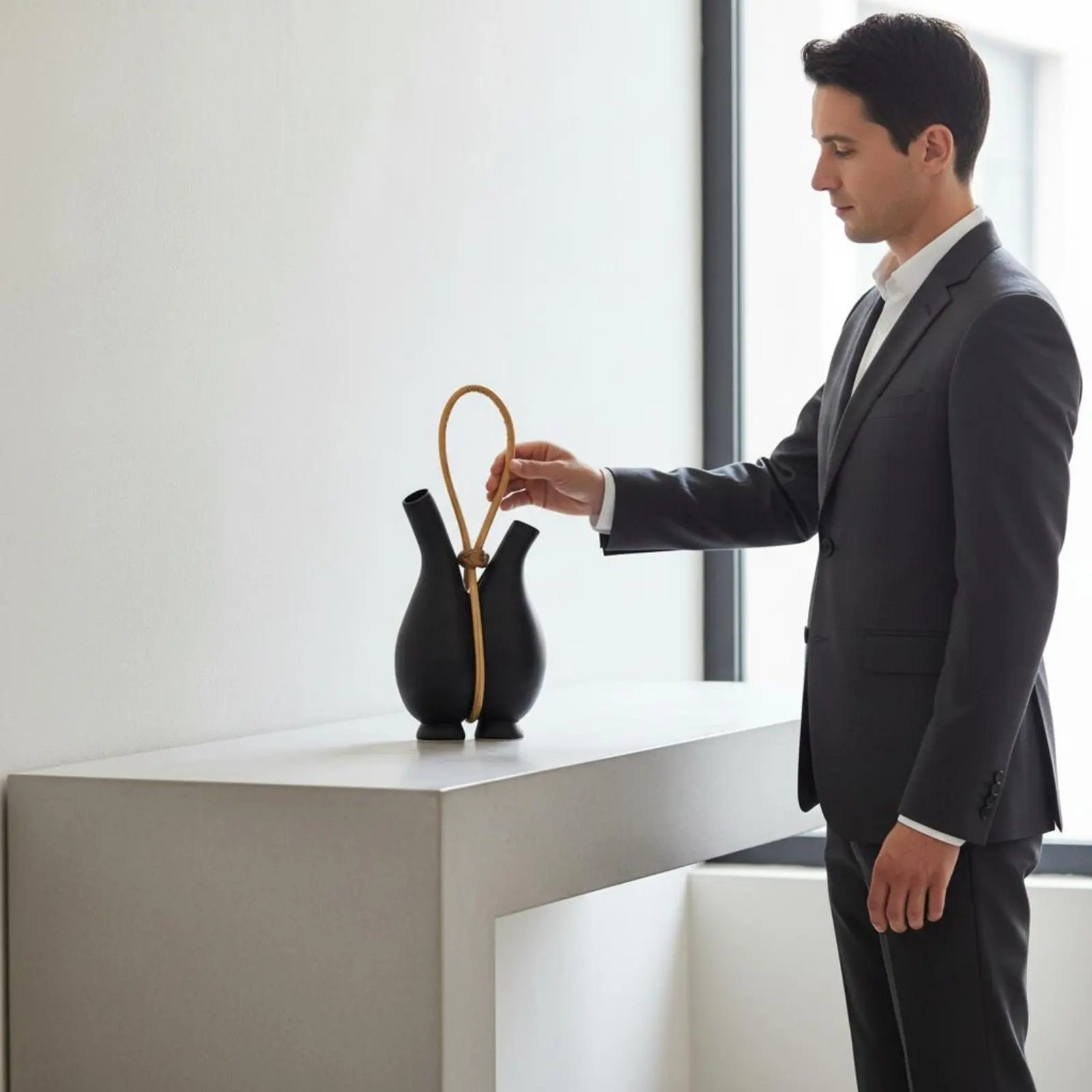 

Modern Handle Vase Creative Decoration Double Vase with Handle Flower Holder House Decoration for Entryway, Model Home