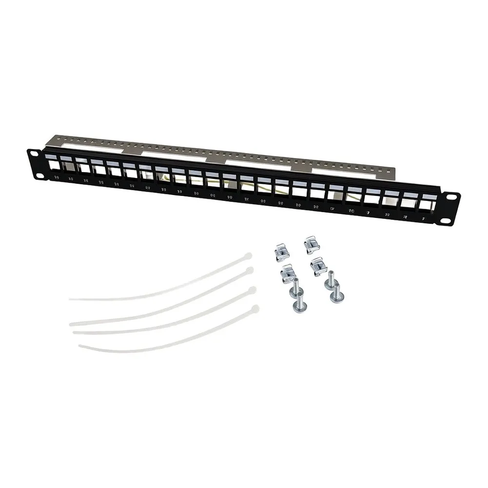 24 Port Shielded Network Patch Panel 1U Rackmount Metal Cable Management For Server Data Center Office Wiring System