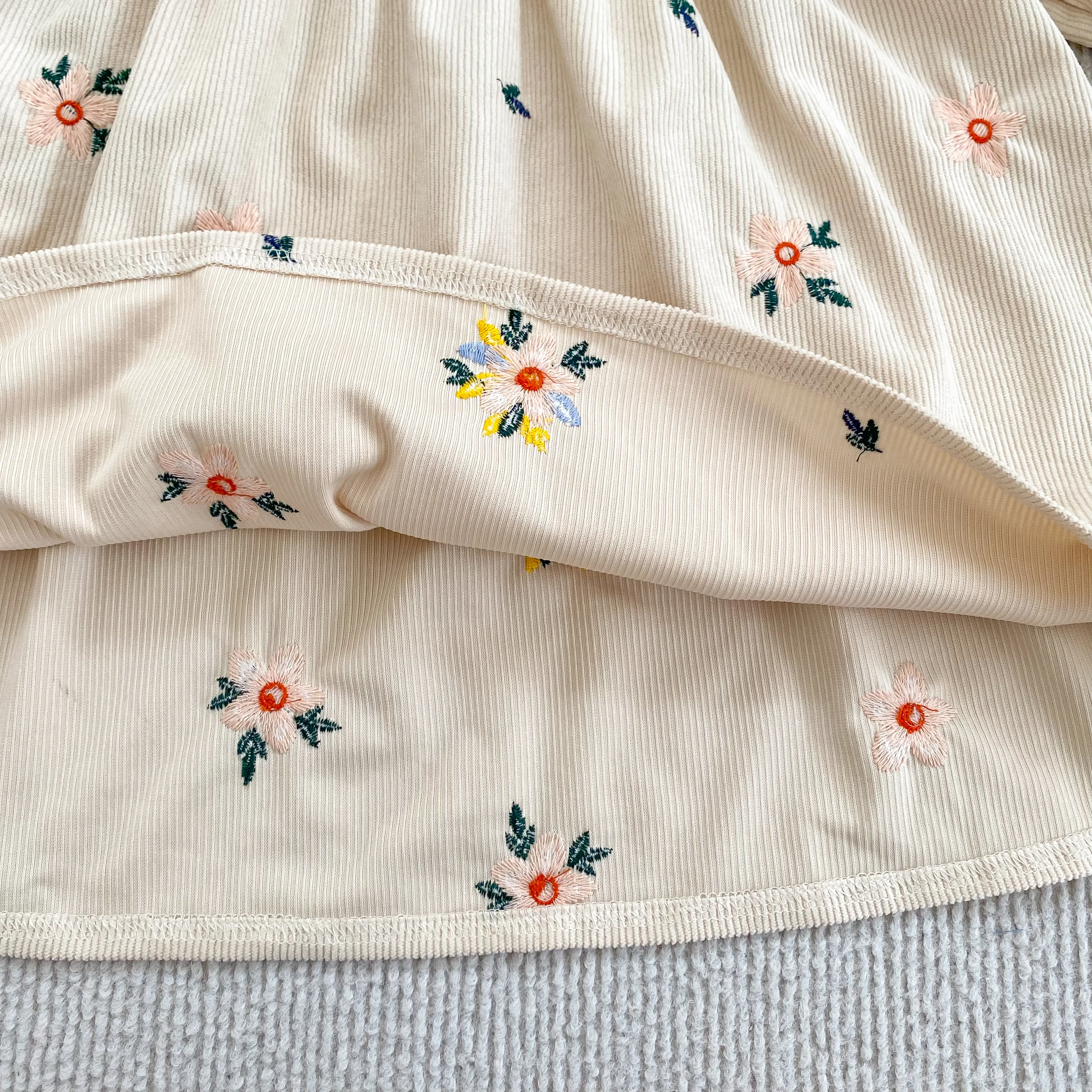 2026 Neues Herbst-Winter-Kleid für Mädchen 2-6 Jahre, Cordkleid mit Blumenstickerei, Langen Puffärmeln und Rundhalsausschnitt, A-Linien-Kleid – Detail 13