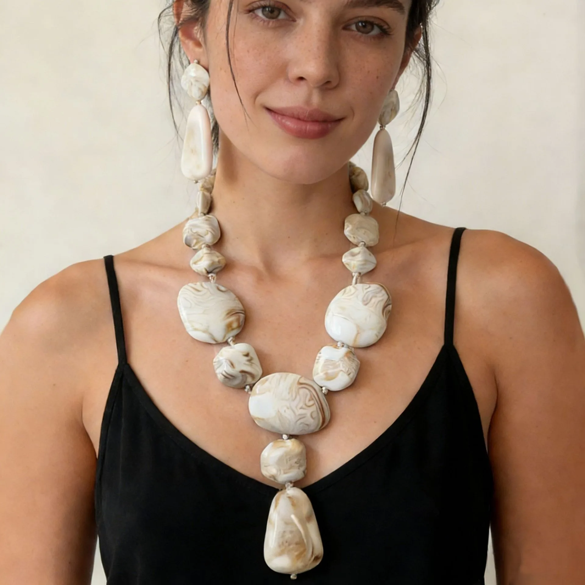 Retro Smuding Acrylic Necklaces Earrings Woman Irregular Geometric Color-Block Beaed Pendant Earrings Punk Party Jewelry Sets