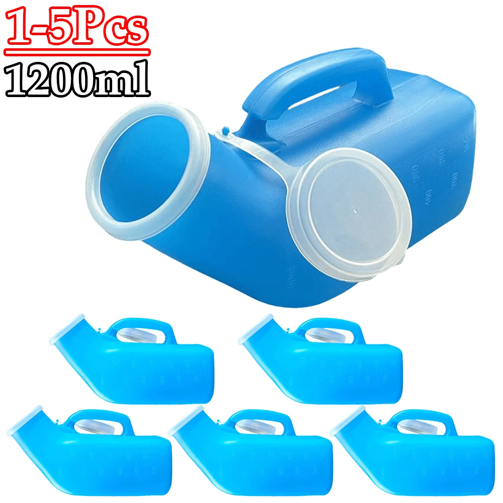 1-5Pcs 1200ml Pee Bottle Spill Proof Portable Urinal Plastic Mens Bedpan Bottle with Lid for Car Elderly and Incontinence