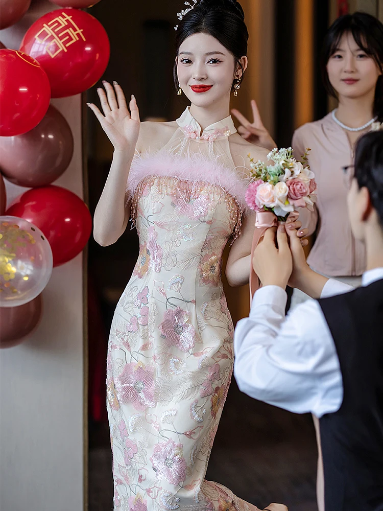 

New Chinese Sle Engagement Vintage Bride Wedding Morning Robe Women Morning oot Ceremony Dr Ele Ne Han...