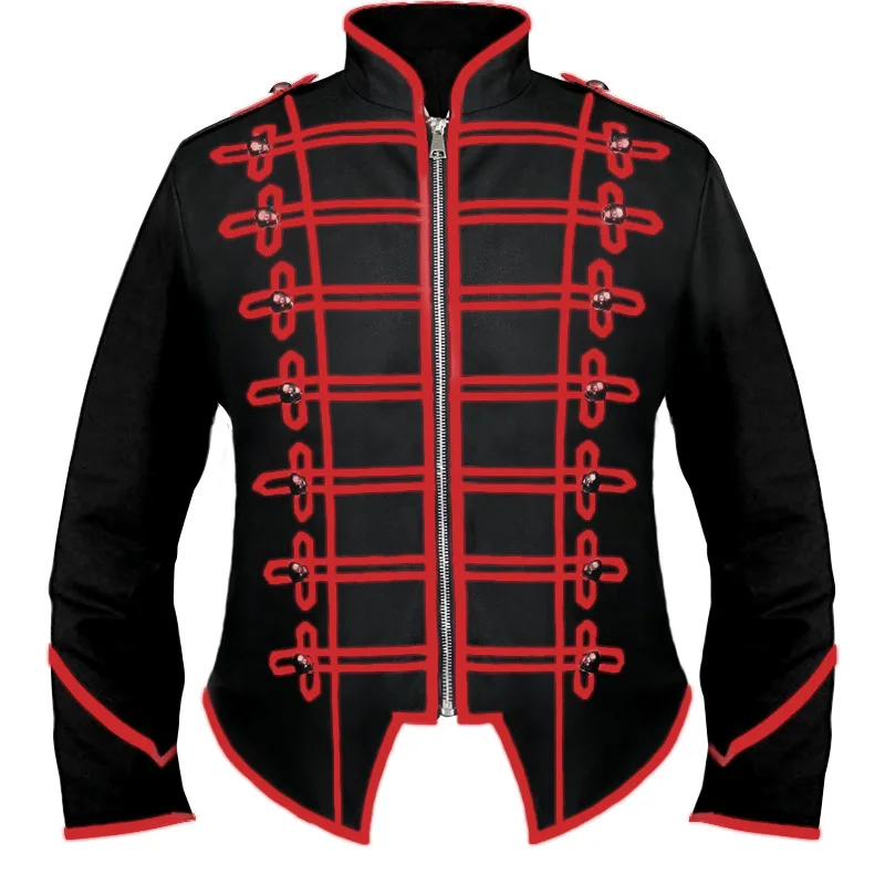 Mens Steampunk Military Drummer Parade Jacket Vintage Red Medieval Gothic Blazers Victorian Frock Coat Uniform Party Halloween