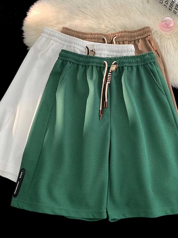 

Легкие мужские летние повседневные спортивные брюки прямого кроя, свободные, длиной до колена, молодежные, со средней посадкой, модный бренд