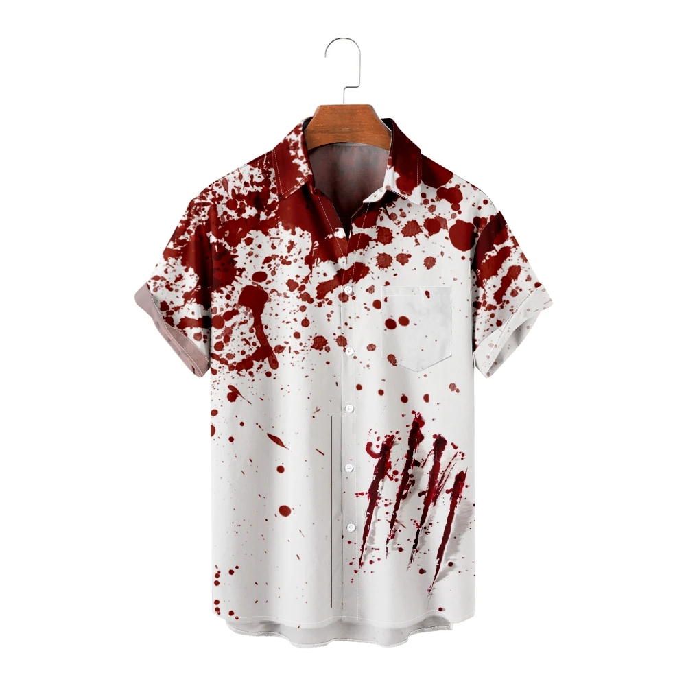 Halloween Design Shirts for Men Blood Claw Print Short Sleeve Summer Beach Vacation Shirt Breathable