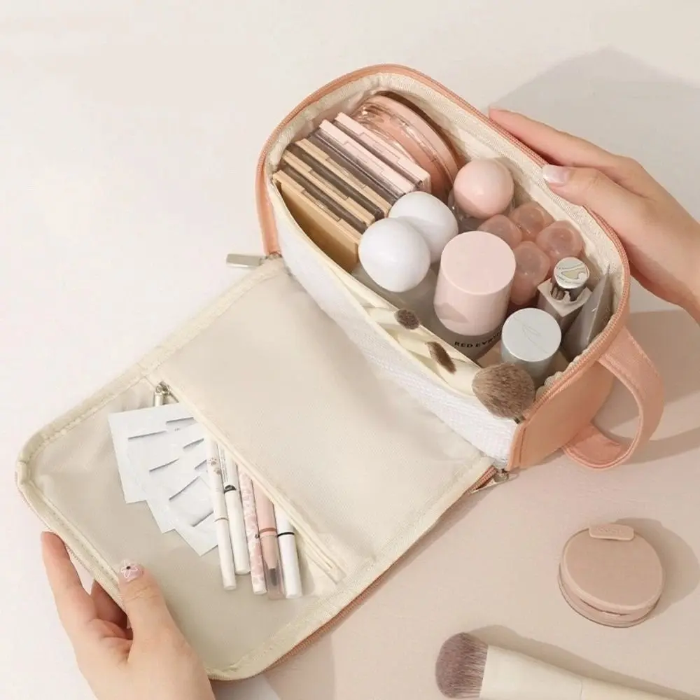 

Portable Multi-pocket Makeup Bag Large Capacity Waterproof Cosmetic Storage Bag Zipper Square Toiletry Bag Brush Organizer