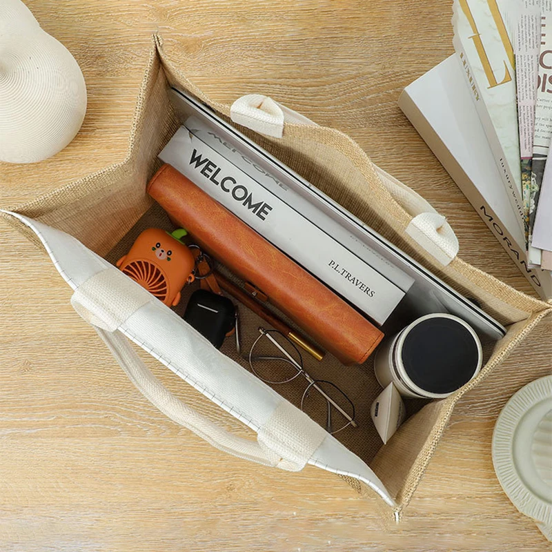 Floral Name Print Custom Jute Shopping Bag Beach Girls Trip Tote A-Z Alphabet Personalized Linen Shopper Gift Big Capacity