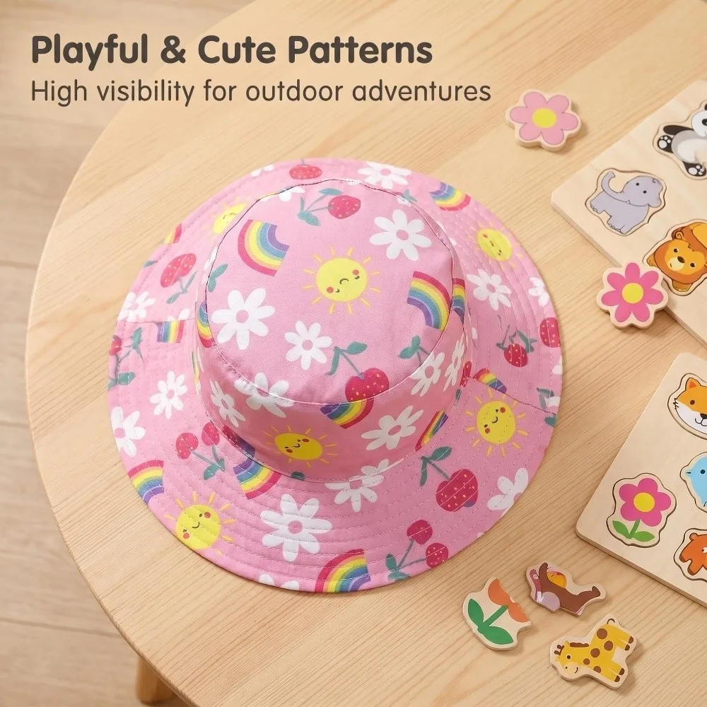 Cute Adjustable Sun Hat Breathable Cartoon Printing Bucket Hat UV Protection Wide Brim Beach Hats Summer