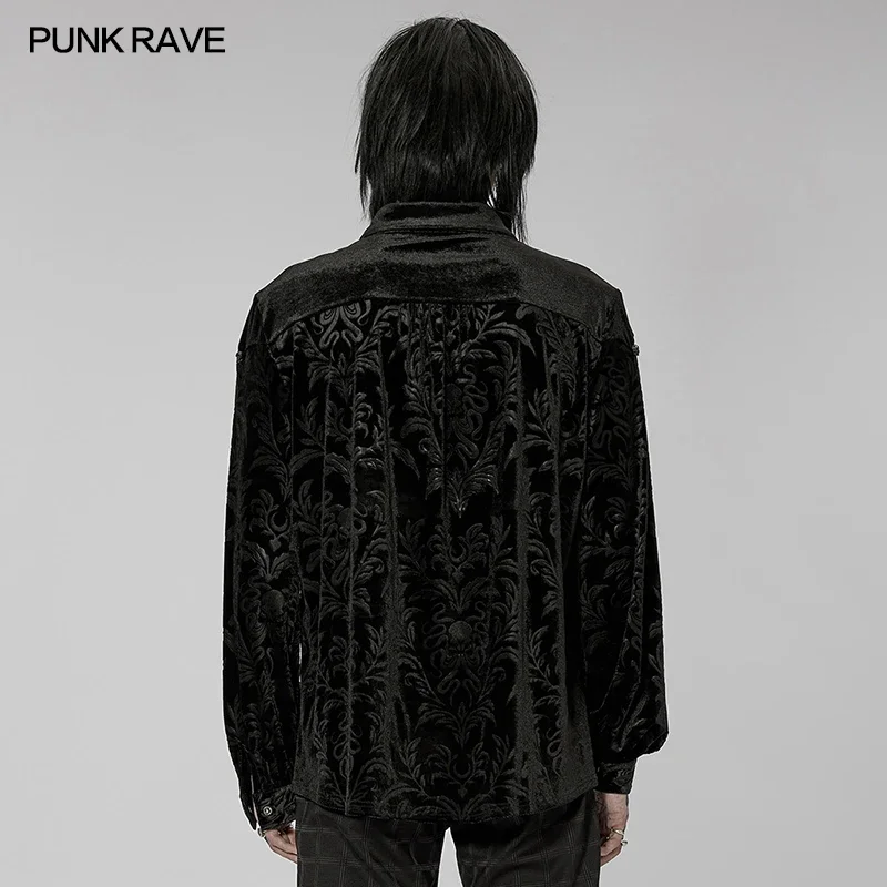 PUNK RAVE Men\'s Gothic Octopus Embossed Velvet Loose Goth Print Shirt Gorgeous Party Long Sleeve  Tops Autumn/Winter