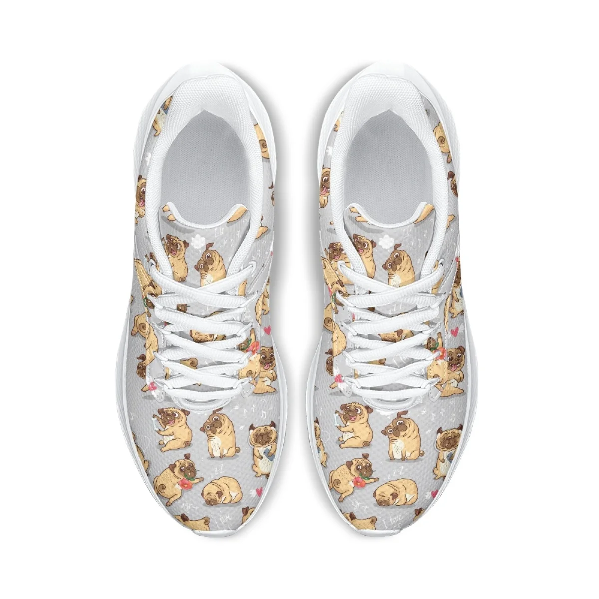 Cute Cartoon Pug Print Sneakers For Ladies New Outdoor Sports Running Shoes Classic Lace Up Wear-resistant Work Training Shoes