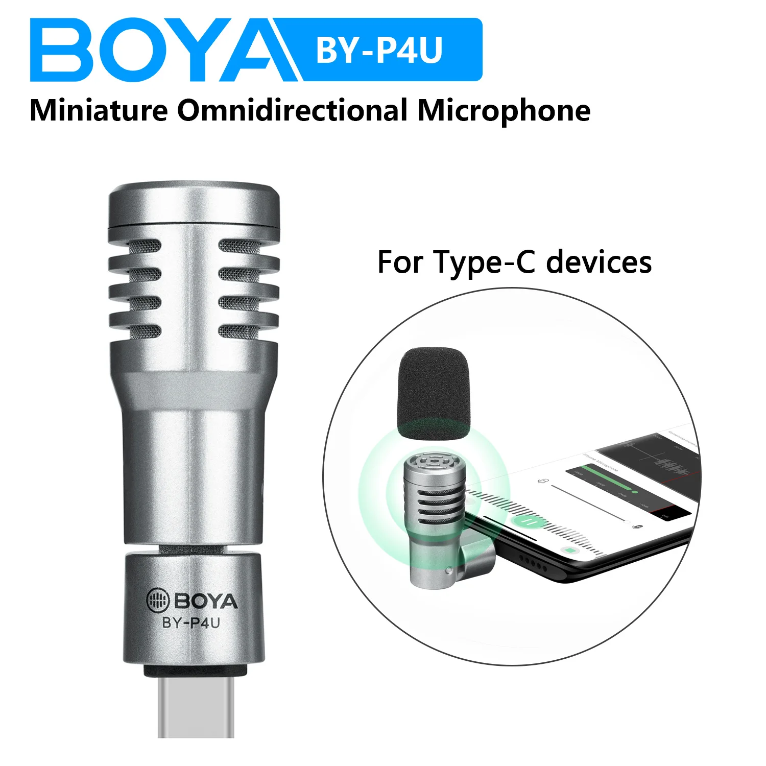 BOYA BY-P4U Loại-C Mini Không Dây Micro Điện Dung Cho Máy Tính Điện Thoại Di Động Android Trực Tuyến Youtube Ghi Âm Blogger Vlog