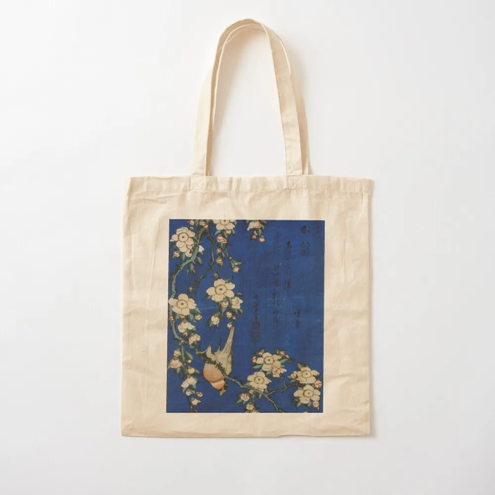 Weeping cherry and bullfinch, Hokusai Tote Bag foldable reusable bag supermarket folding bag shopping logo Gift