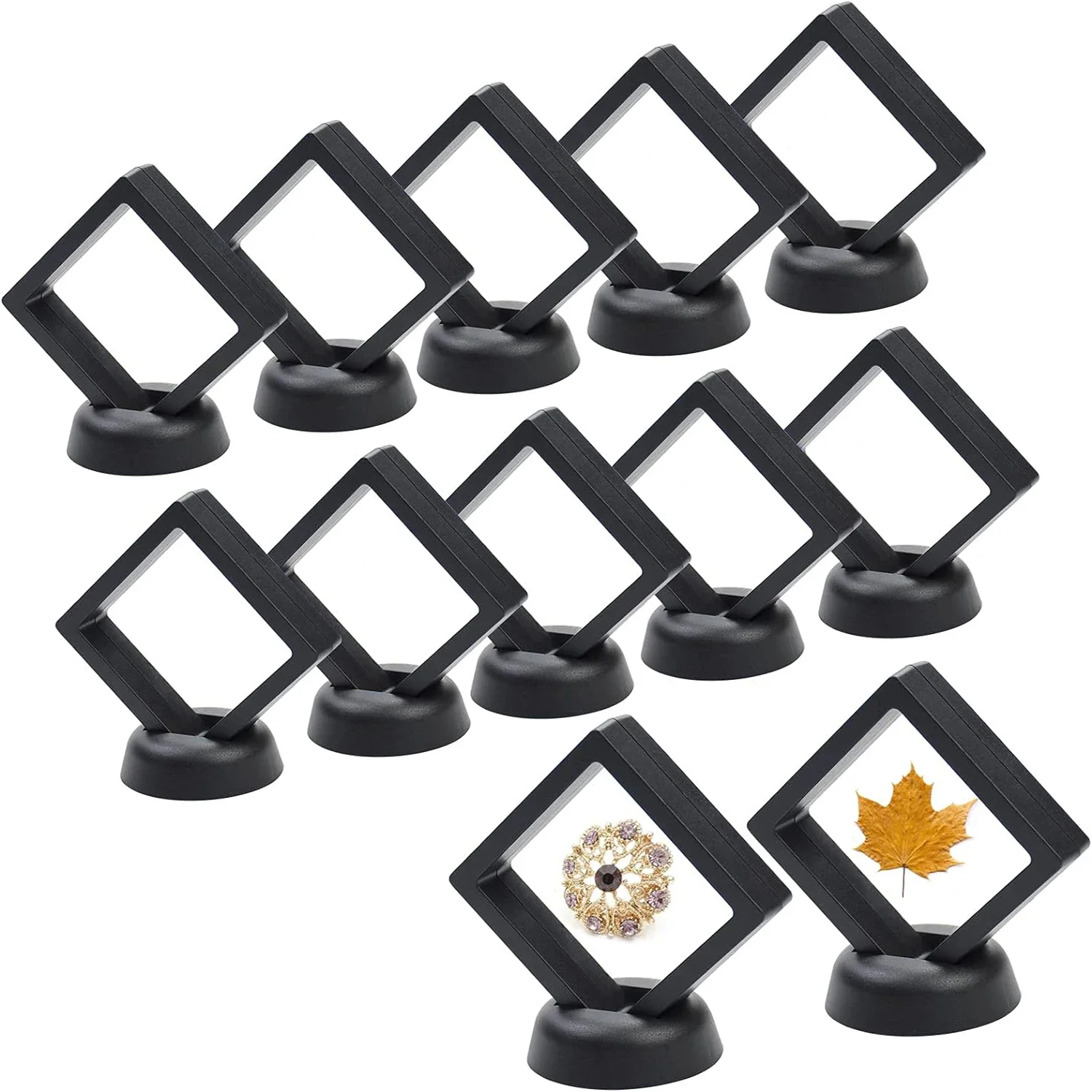 5-piece 3D floating frame with base, display frame, elastic telescopic storage box, suitable for earrings, rings, brooches