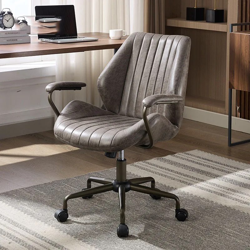 ​Vintage Style Adjustable Office Chair Swivel Computer Desk Chair with Lumbar Support and Comfortable Padding for Home Study​