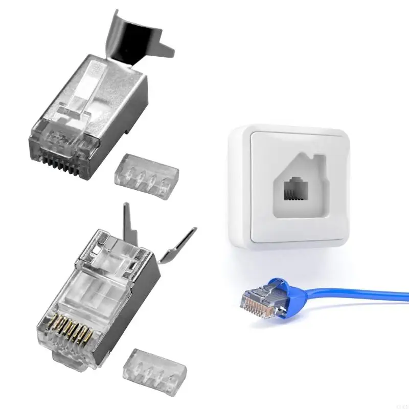 C90F 차폐 CAT6A RJ45 플러그 50micron 골드 코팅 강화 신호 안정성 10G 성능