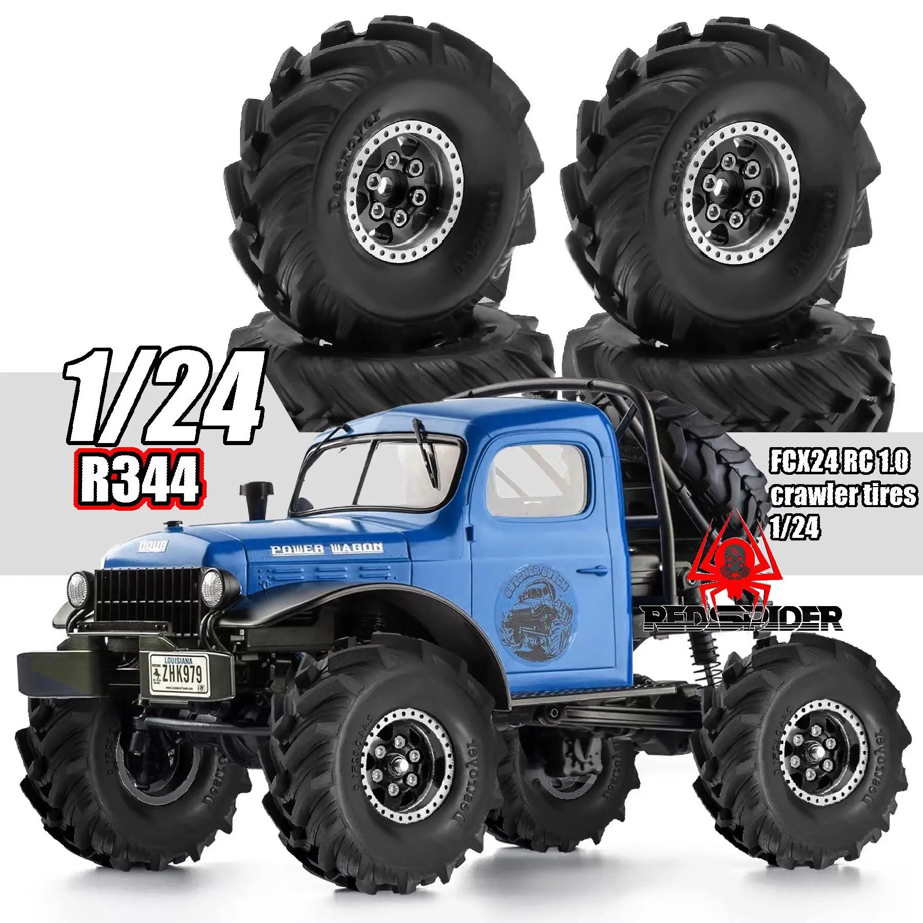 Red Spider 1/24 RC Crawler Metal Wheels And Tires R344 Fit For FMS FCX24 UdiRC UCX24 Off Road RC Truck Upgrade Parts