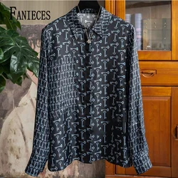 FANIECES S-4XL 2024 Spring Summer Fashion Lapel Long Sleeve Blouses Office Lady Vintage Print Shirts Tops Button Up Shirt 6847