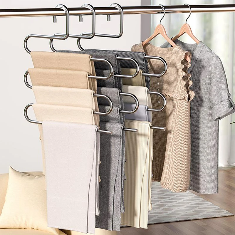 New·1PC Stainless Steel Pants Storage Rack 5 Layers Non-slip Clothes Hanger Multi-functional Cloth Rack For Hanging And Storage