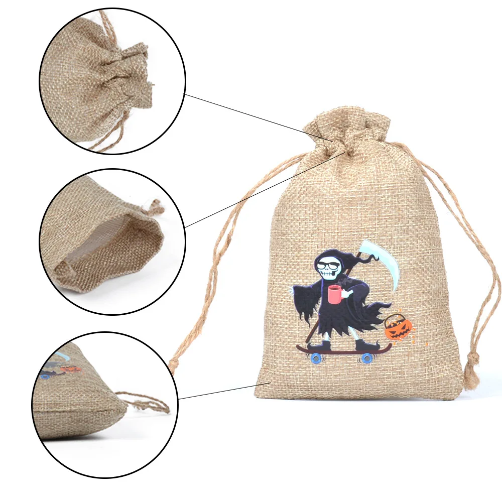 20pcs/Lot Drawstring Linen Bags Children's Pouches Candy Cookie Chocolate Packaging Night Reflective Luminous Halloween Bags