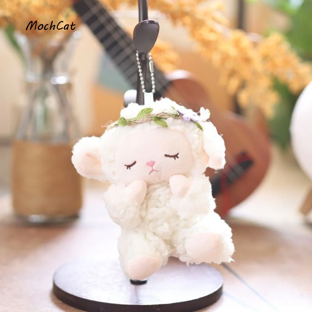 Wreath Flower Mini Sheep Plush Keychain Cartoon Lamb Sheep Plush Pendant Soft Sheep Soft Lamb Doll Ornament