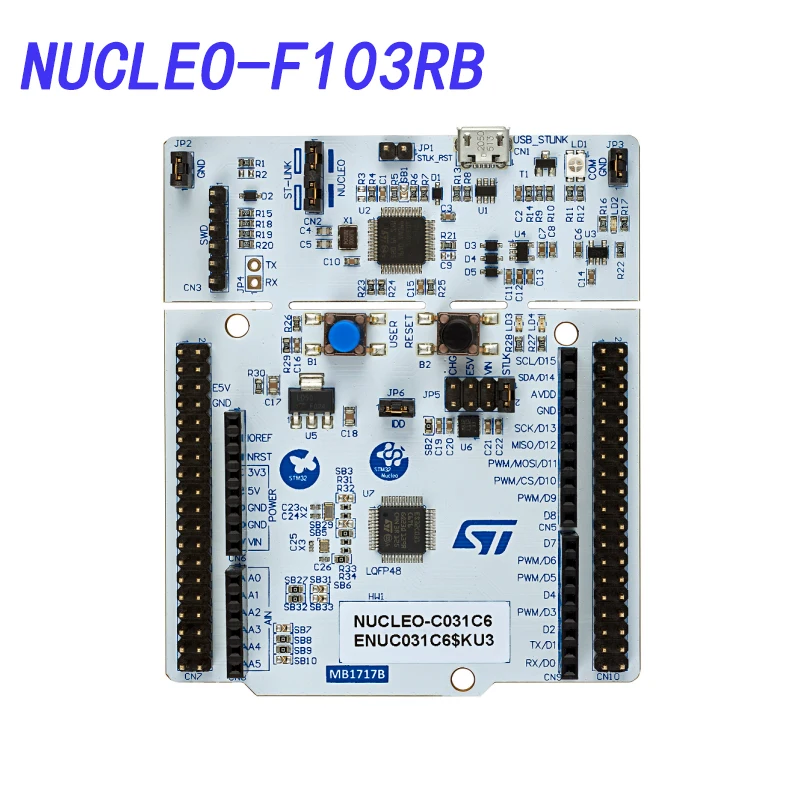 

Avada Tech NUCLEO-F103RB Development Board, STM32F103RBT6 MCU, on-board debugger, Arduino Uno and Morpho connections