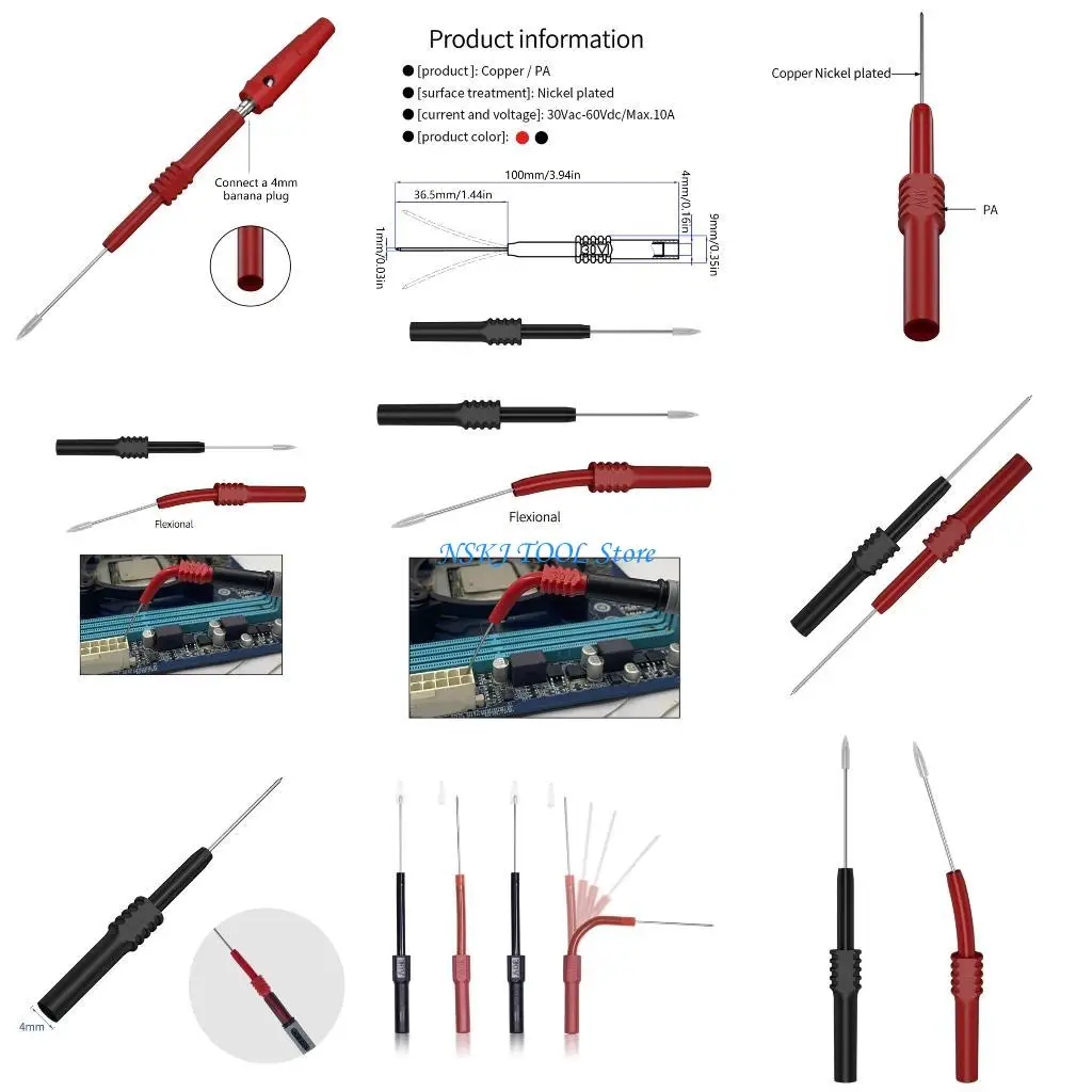 

L8RC Flexible Bendable Multimeter Test Probes with Plating for 4mm Banana Plugs