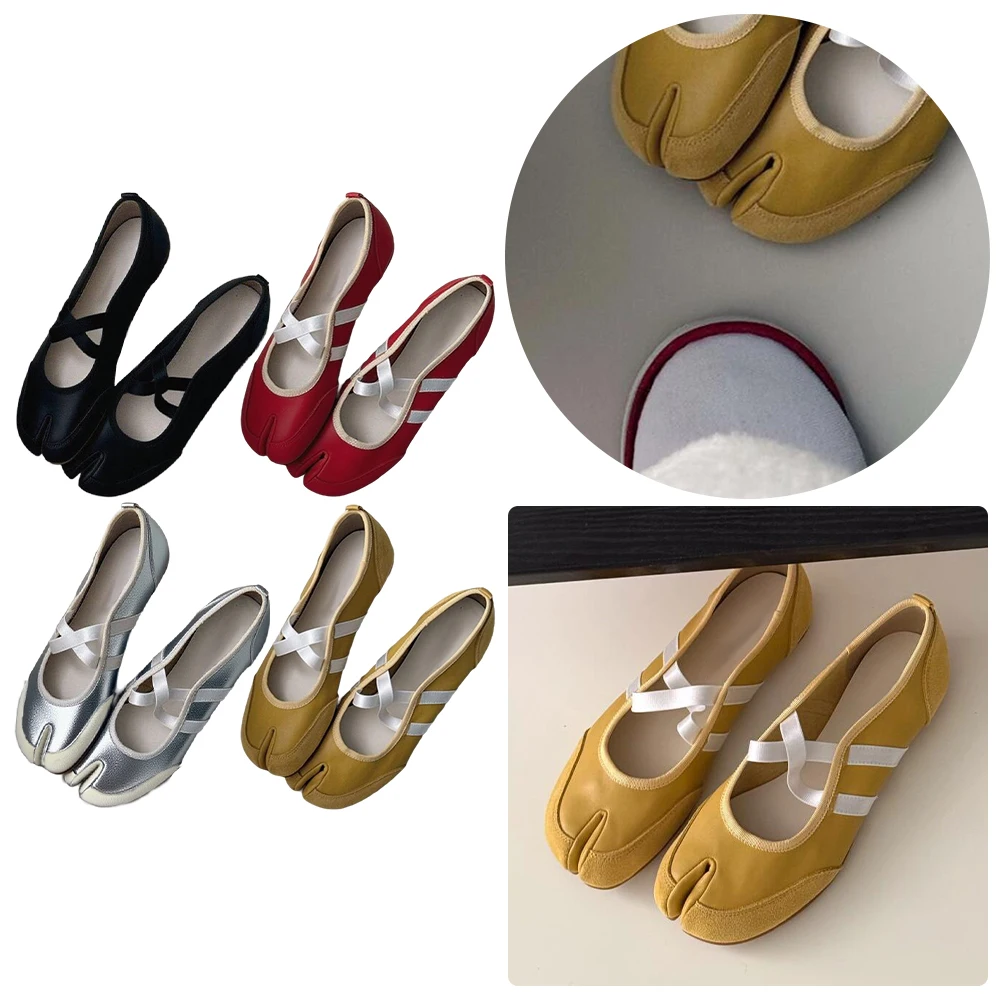 

Women Cross Strap Tabi Flat Shoes PU Leather Split Toe Ballerina Shoes Solid Color Casual Walking Sneakers Commute Flat Shoes