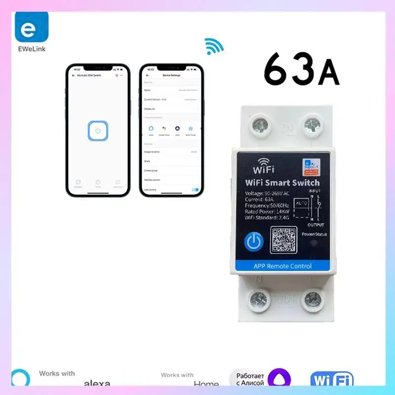 

T23C 63A умный переключатель реле Ewelink приложение дистанционное управление таймер Din-рейка 2P умный переключатель работает с Alexa/Google/Salute