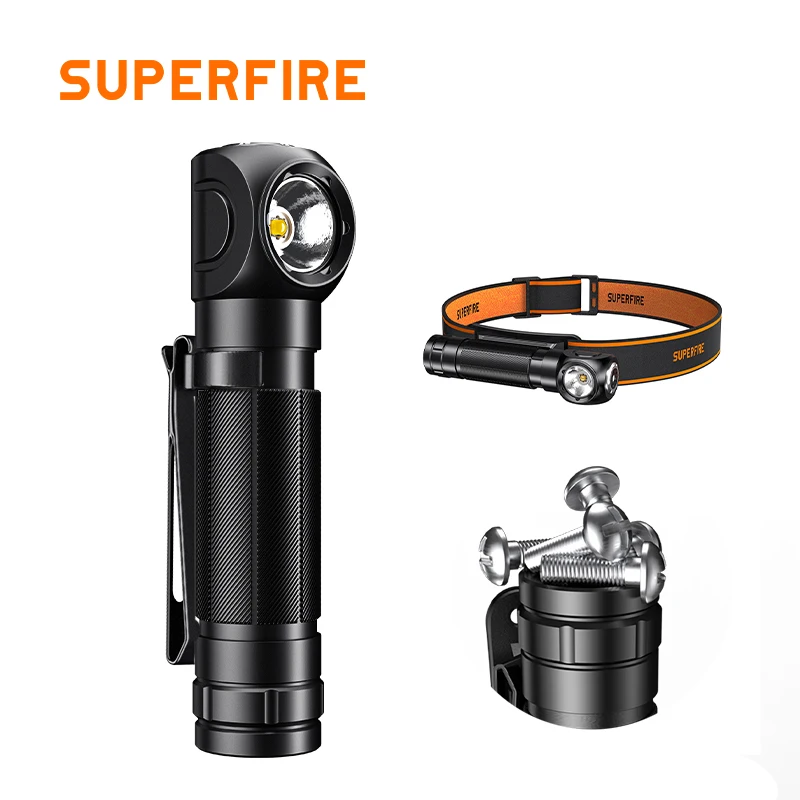 

Upgraded version TH04-S Headlamp SUPERFIRE USB C Rechargeable Super Bright 1200lm 90° Headlight with Magnet Tail Head Flashlight