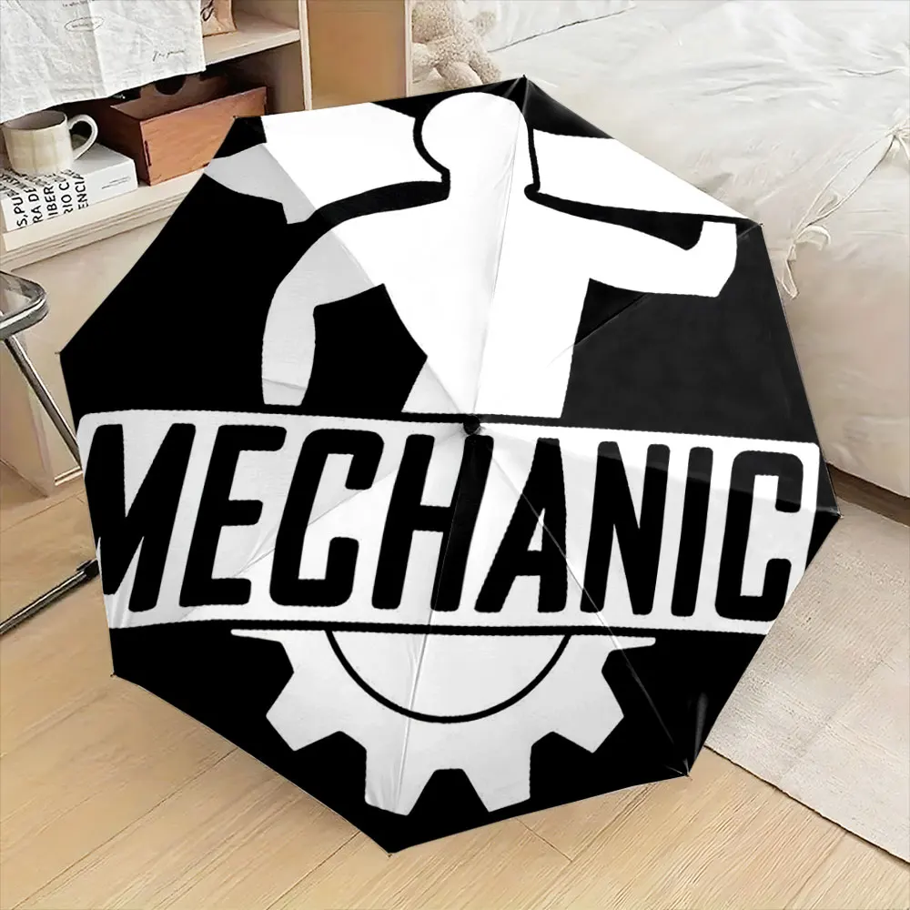 "Mechanic Logo Design with Gear and Wrench Artwork" Compact Fashion Folding Umbrella for Daily Use, Christmas Gift