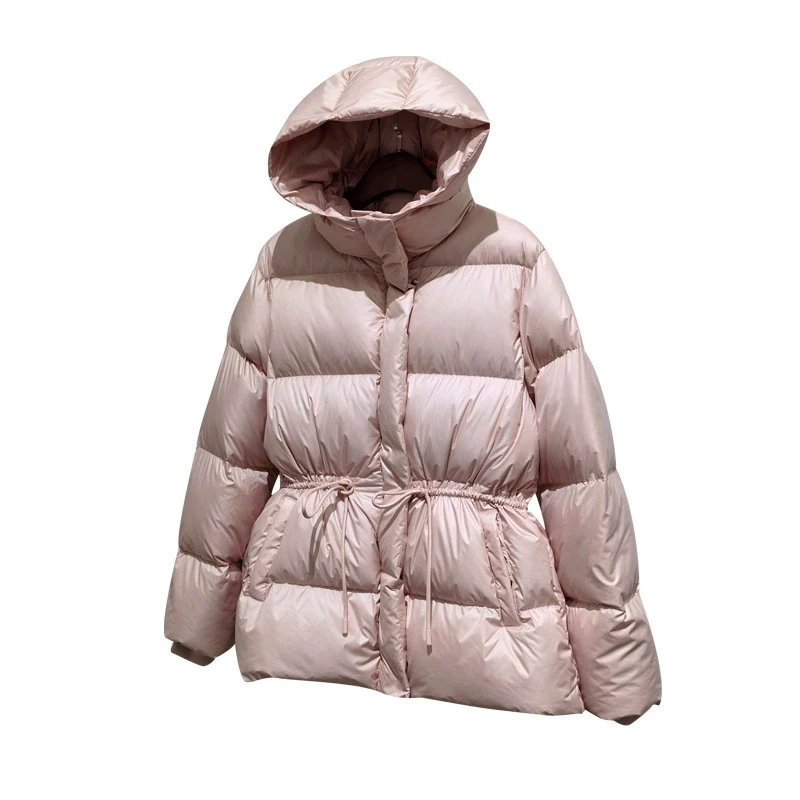 Schinteon 女性ベルト付きダウンジャケットフード付き秋冬暖かい厚いアウターホワイトダックダウンカジュアルコート 2025 新しい