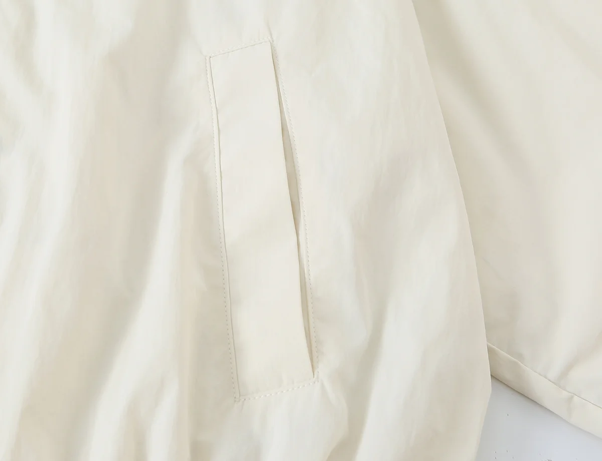 Damen Oversize Bomberjacke, Langarm, Kurz Geschnitten, Einreihig, mit Taschen, Lässige Streetwear-Jacke, Modischer Stehkragen – Detail 6