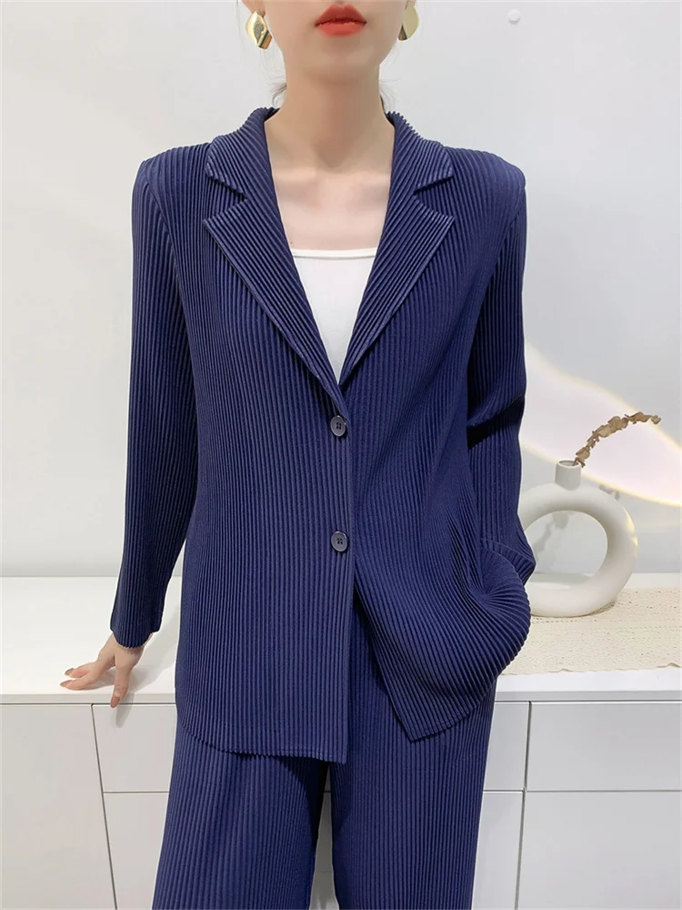 Miyake Large Toothpick Pleated Casual Suit Women 2023 Spring and Autumn Design Comfortable Thickened Pleated Long-sleeved Jacket