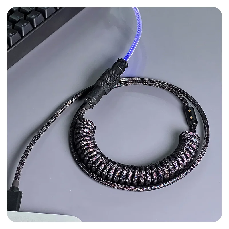 Colorful RGB Type C to USB Mechanical Keyboard Coiled Cable Type C Customized Handmade Aviator Coiling Cable for Gaming Keyboard