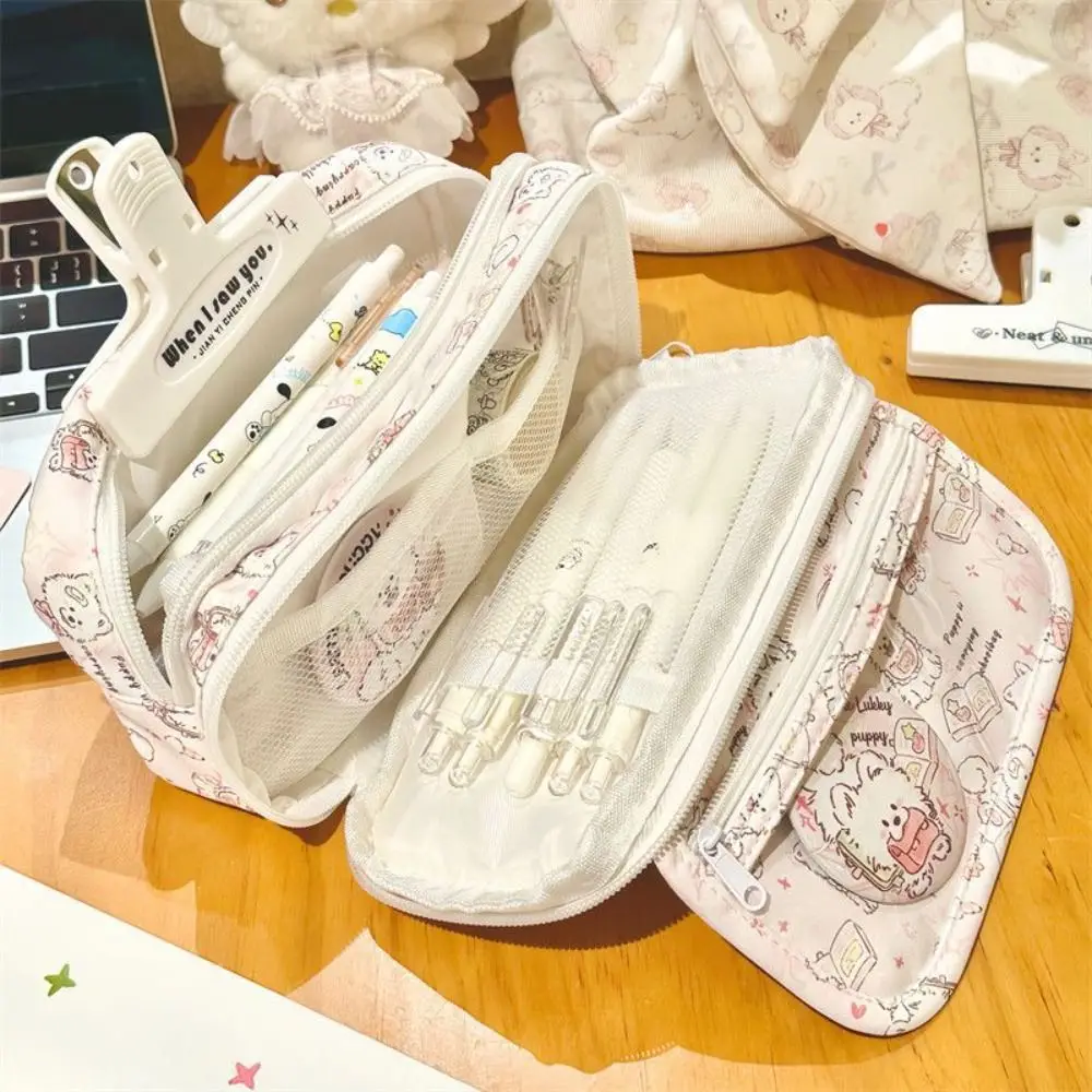 Durable Cute Puppy Pencil Case Large Capacity Transparent Stationery Bag Creative Student Supplies Cosmetic Bag