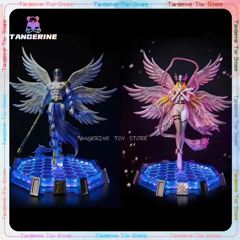 

Digimon Adventure Anime Figure Angemon Angewomon Series Pop Handmade Model Collection Doll Can Emit Light PVC Boy Model Toy Gift