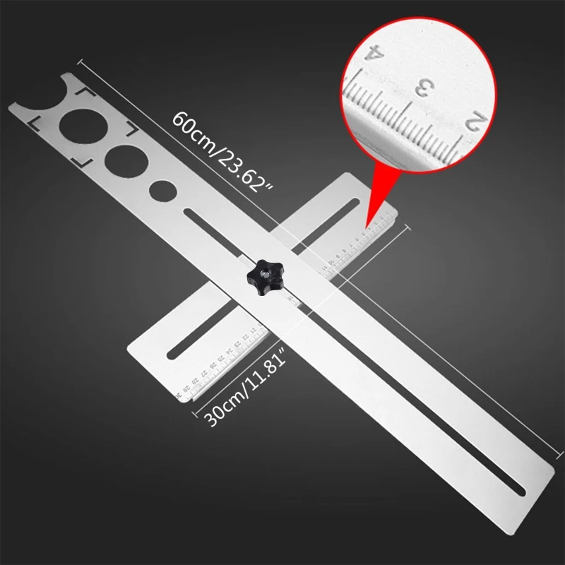 Stainless Steel Ceramic Tile Hole Locator Ruler Adjustable Punching Hand Tool for House Decorated Work Multi-Functional