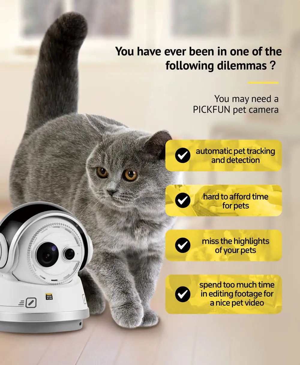 Cámara IP PTZ para perro y gato, videocámara con Wifi, APP de grabación y corte de vídeo, monitoreo en tiempo Real, nuevo diseño