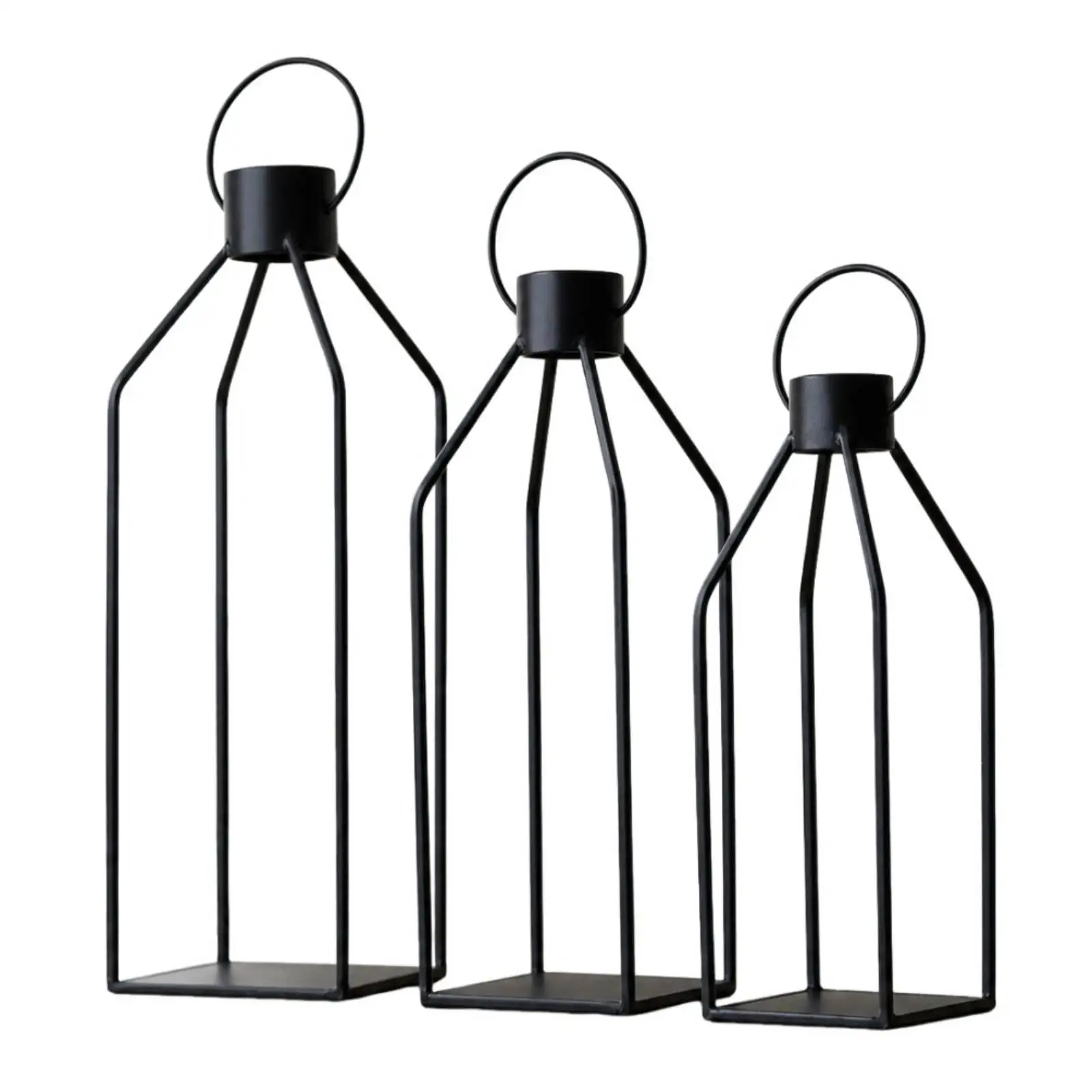 Portable Tinplate Candle Lantern with Round Top Handle for Garden Walkway and Porch Decor