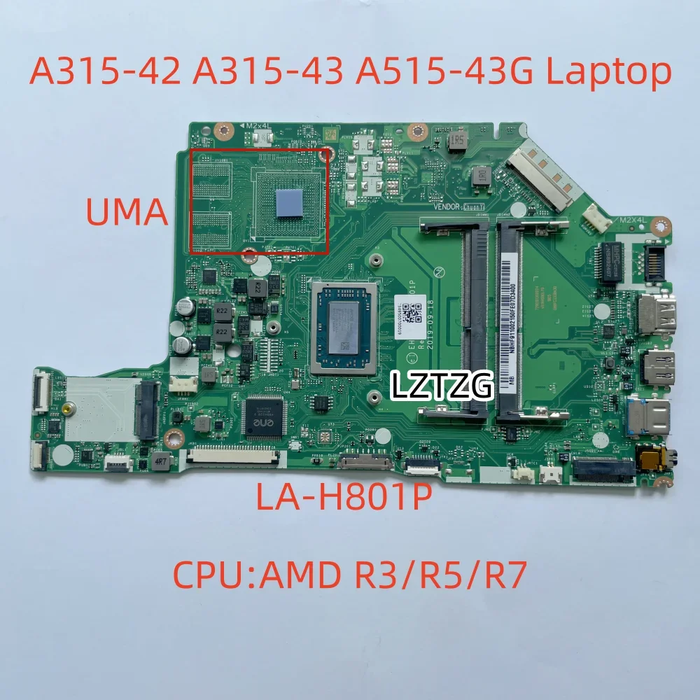 Motherboard For Acer ASPIRE A315-43G A515-43G LA-H801P Laptop Mainboard With AMD R3/R5/R7 CPU NBHF911001 100% Tested OK