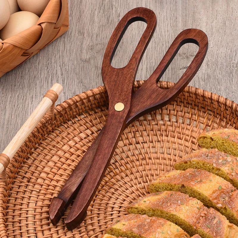 Wooden Tongs Kitchen Food Tweezers Scissor Tongs Barbecue Cooking Tongs Bread Toast Meat Salad Clamp Wood Kitchen Accessories