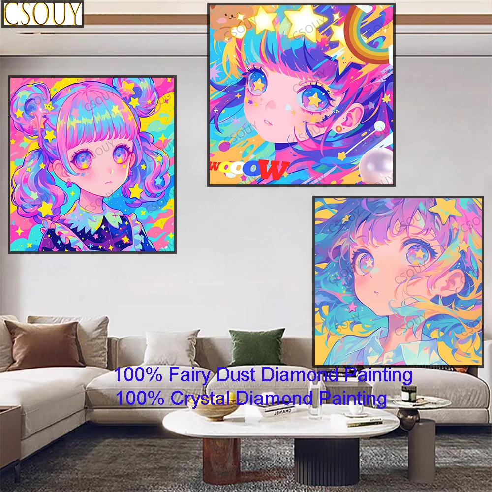 

100% Fairy Dust Square Drill Full Diy Diamond Painting Cartoon Color Girls Cross Stitch Crystal Embroidery Mosaic Decor Needlewo