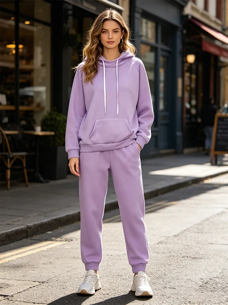 New Womens Tracksuit Quality Casual Hooded Sweatshirt Outfits Outdoor Jogging Sports 2 Pcs Sets Autumn Winter Woman Pants Suit