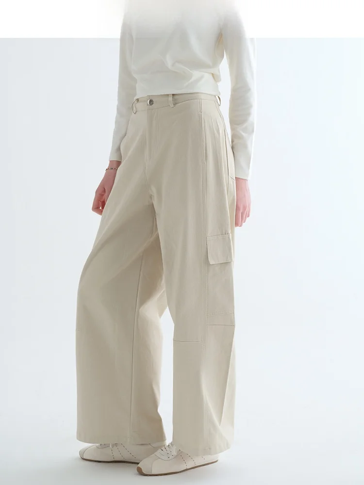 

Functional Sle Multi-ket Workwear Casual Pants Women's Spring Versatile Slim Wide Leg Pants High Waist Cotton Blend