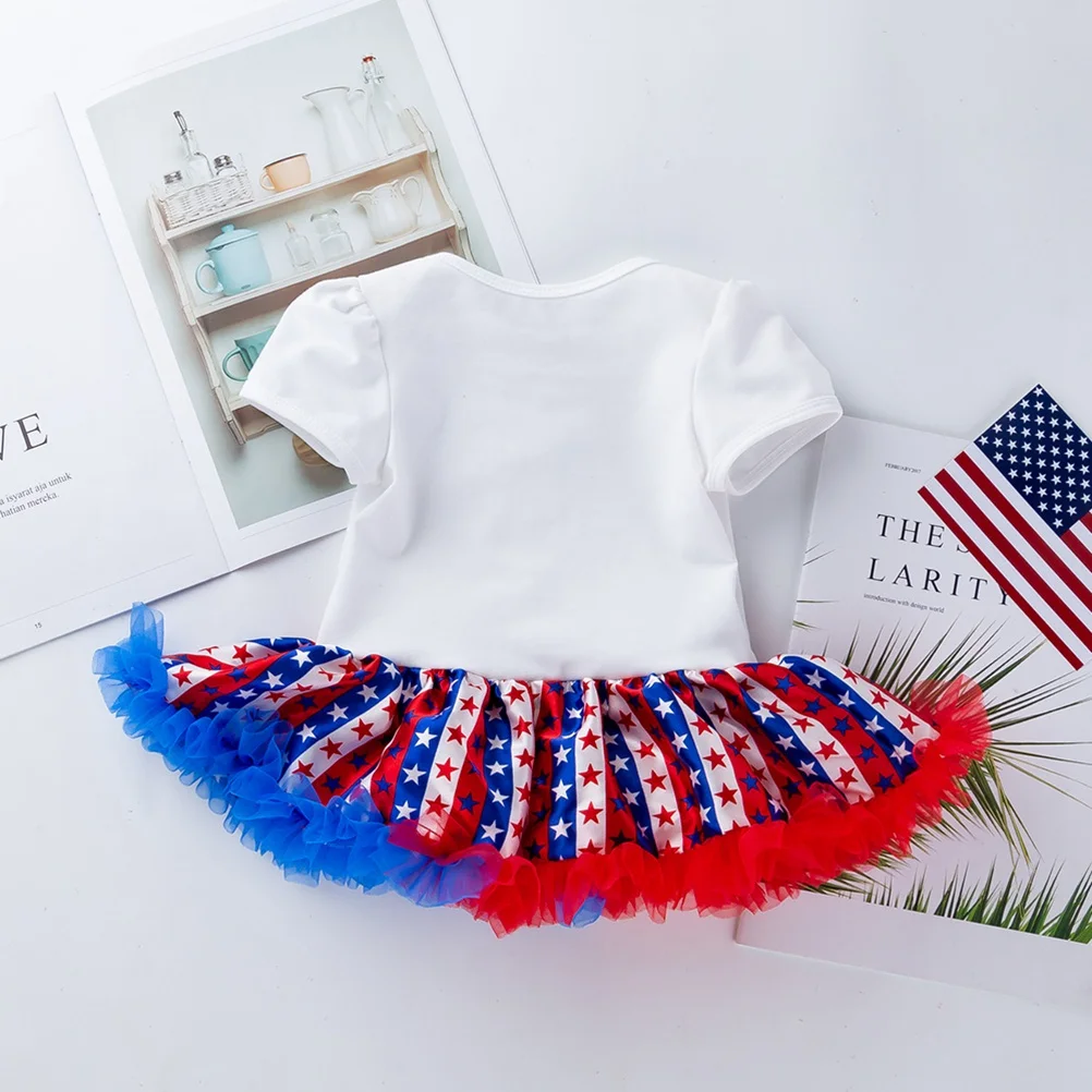 

Short Sleeve Printed Lace Romper Stars Stripes Heart Ruffle Tulle Tutu Dress Headband Patriotic Outfit 4th of July Memorial Day