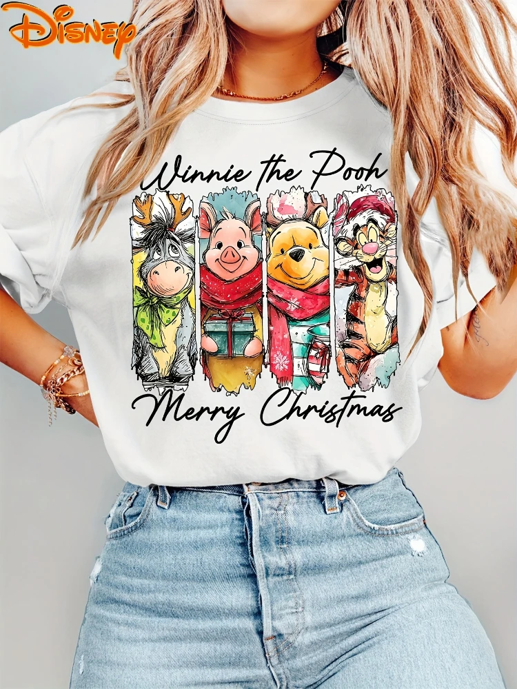 

Disney 2026 Women's Disney Winnie The Pooh Tigger Piglet Christmas Print Women's T-Shirt Easy Fashion Plus Size Short Sleeve