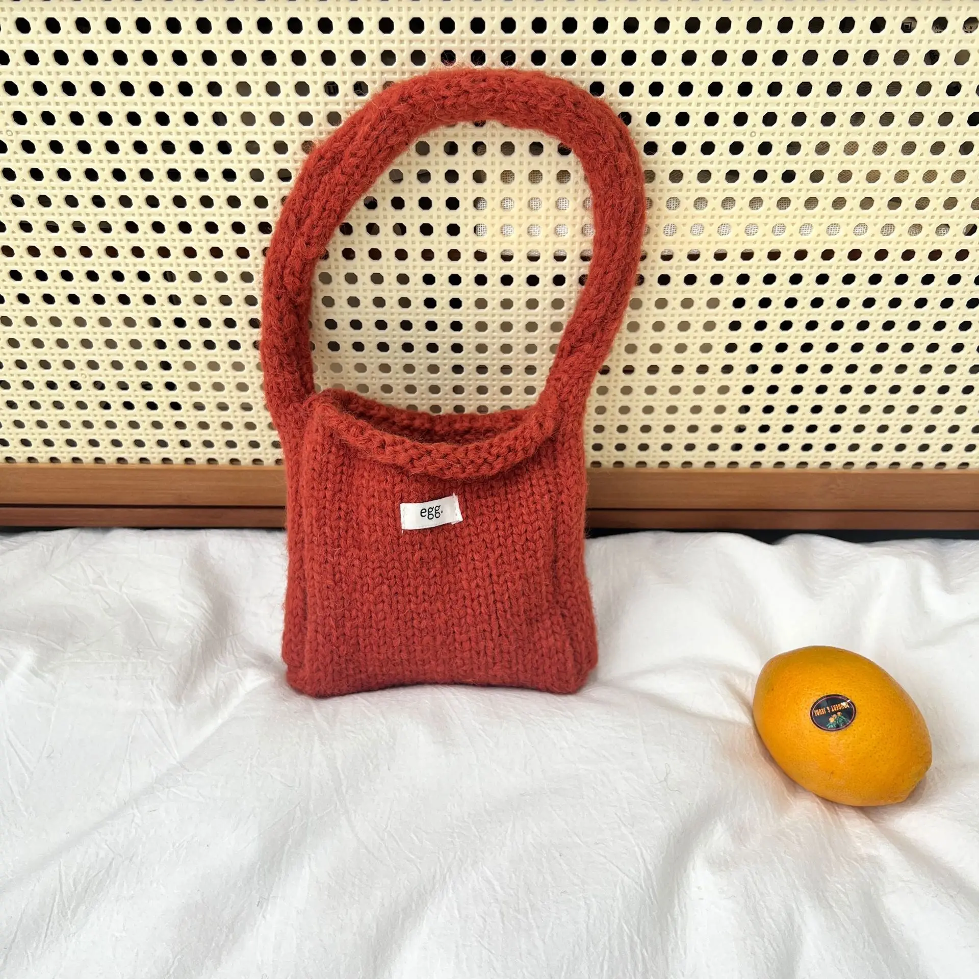 Handmade Knitted Handbag Minimalist Wool Woven Shoulder Bag Korean Solid Versatile Student Commuting Pouch Shopper Autumn Winter