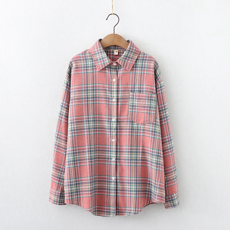 Brand Loose Style Casual Plaid Shirt Women 2024 New Ladies Fresh Design Long Sleeve Shirts & Blouses Female Checked Tops Clothes