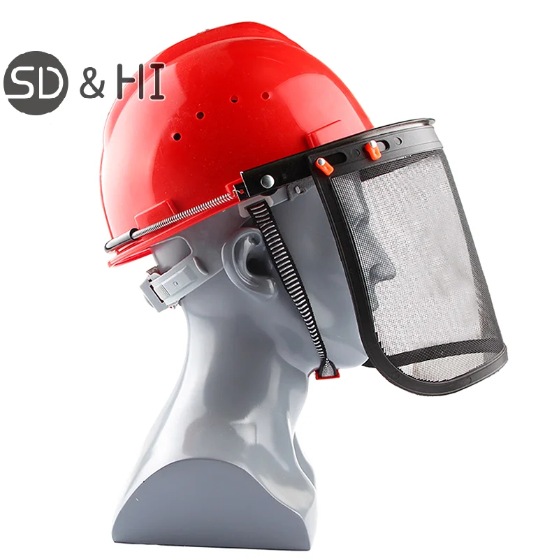 1PC Garden Grass Trimmer Safety Helmet Hat With Full Face Mesh Protective Mask For Logging Brush Cutter Forestry Protection